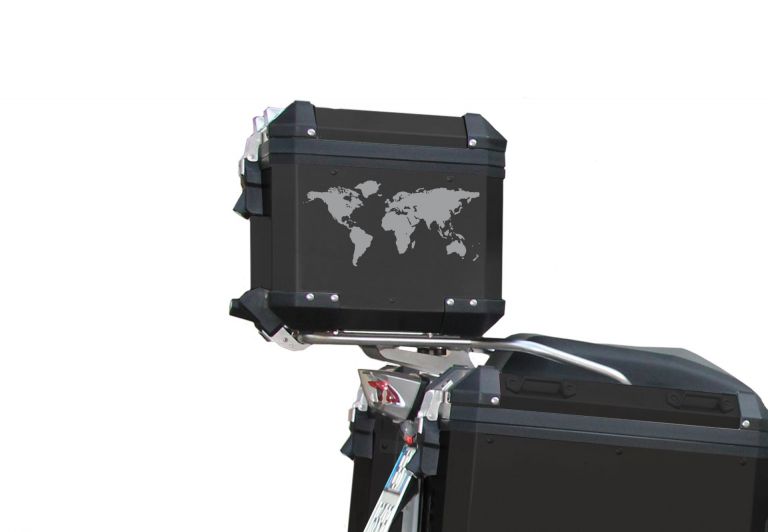 World map sticker compatible with aluminum panniers and top case