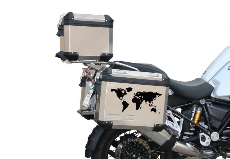 World map sticker compatible with aluminum panniers and top case