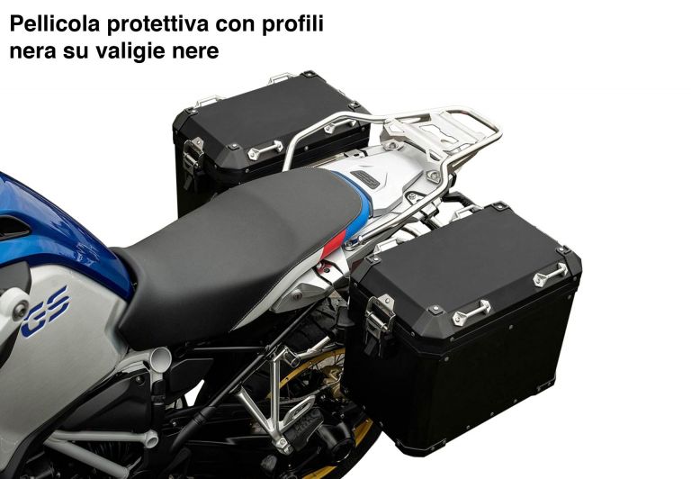 Coppia adesivi protettivi per coperchio superiore con profili laterali compatibile con valigie d'alluminio originali BMW 2014 e successivi